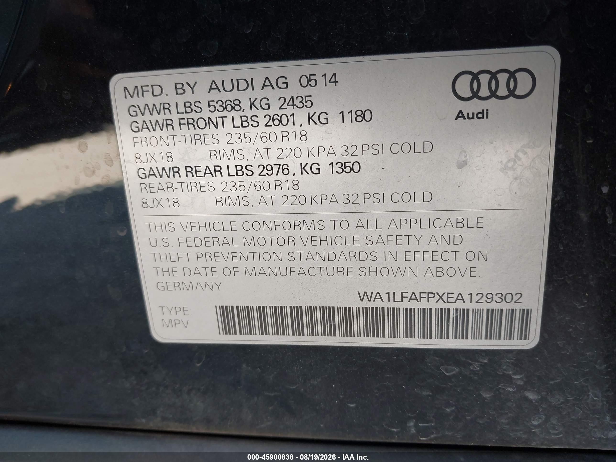 2014 Audi Q5 2.0t Premium Black vin: WA1LFAFPXEA129302
