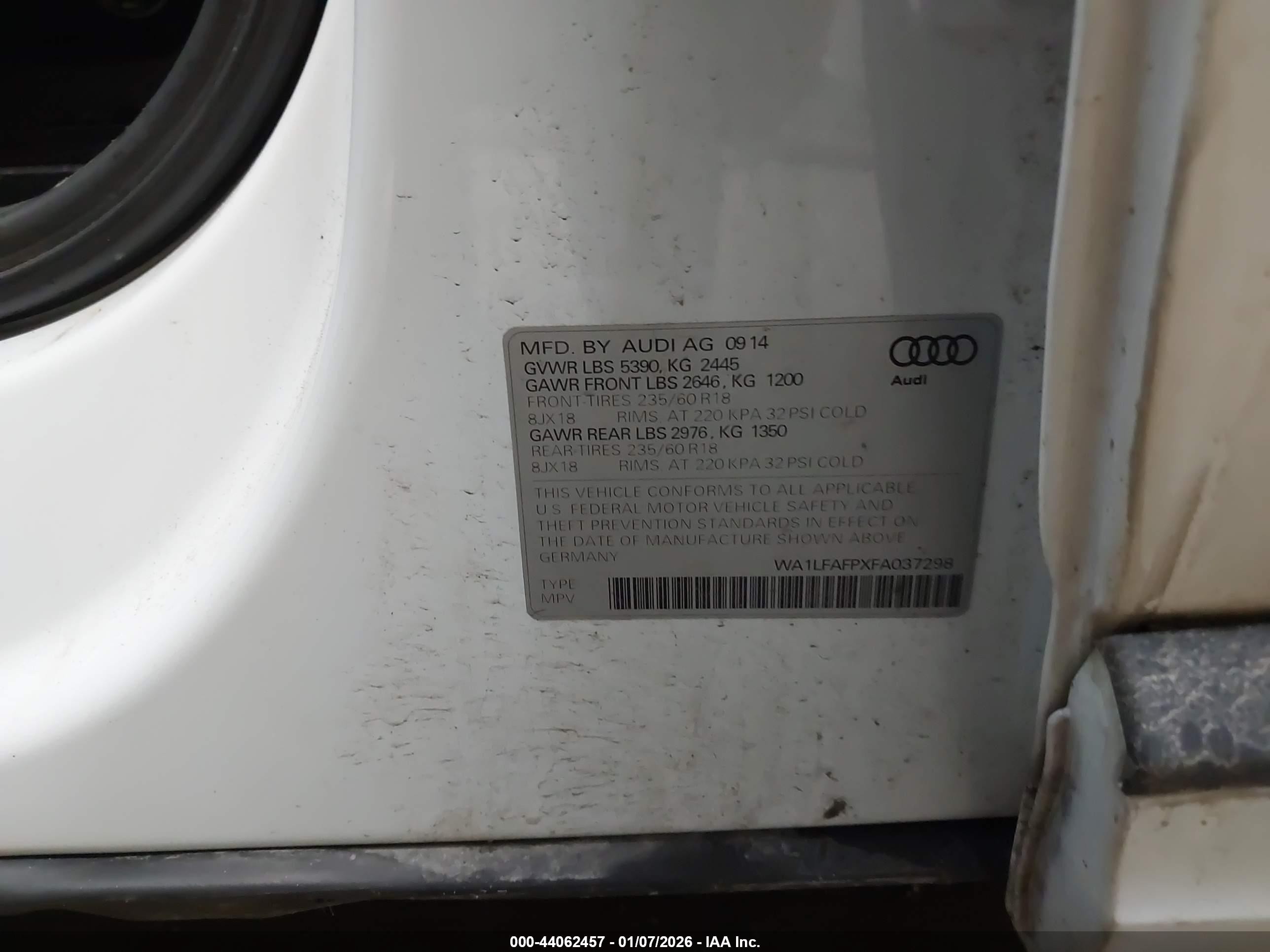 2015 Audi Q5 2.0t Premium White vin: WA1LFAFPXFA037298