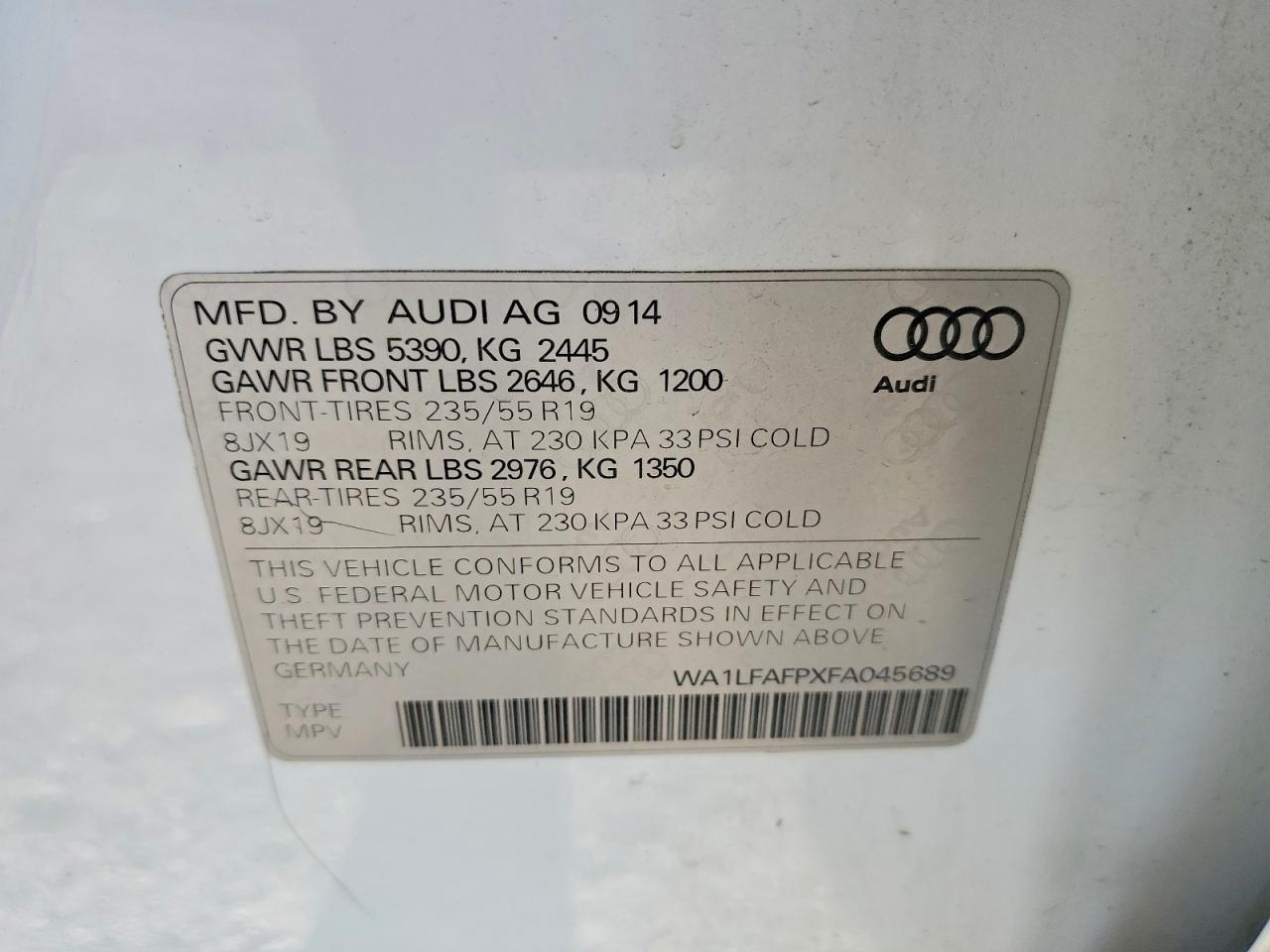 2015 Audi Q5 Premium Plus White vin: WA1LFAFPXFA045689