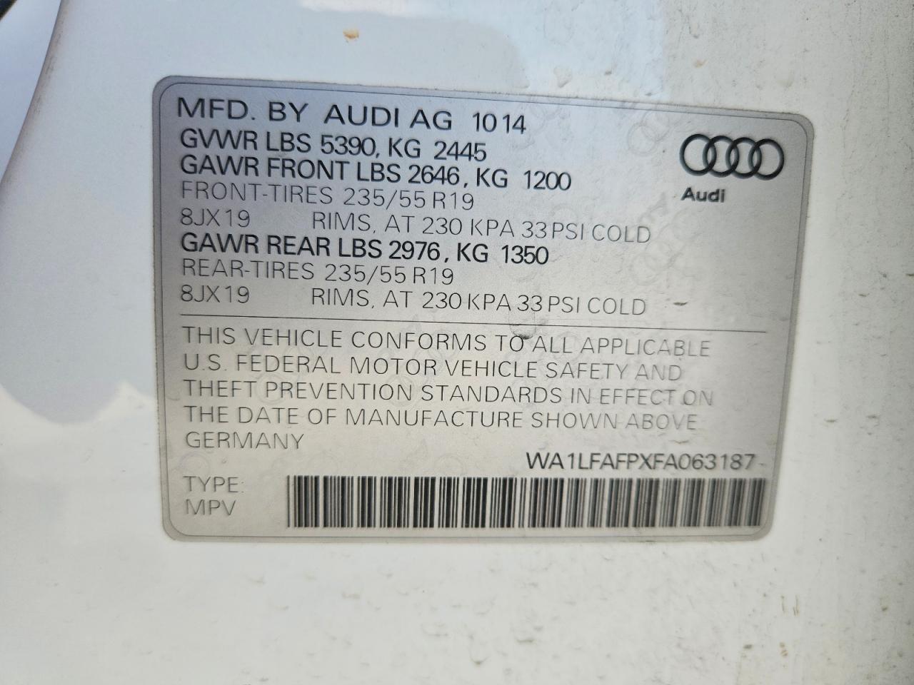 2015 Audi Q5 Premium Plus White vin: WA1LFAFPXFA063187