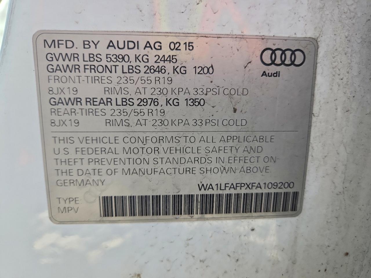 2015 Audi Q5 Premium Plus White vin: WA1LFAFPXFA109200