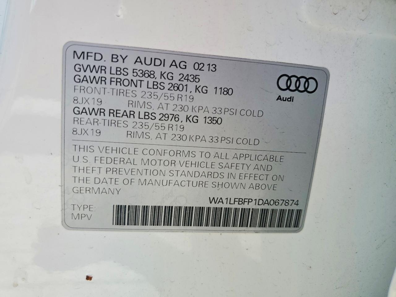 2013 Audi Q5 Premium Plus White vin: WA1LFBFP1DA067874