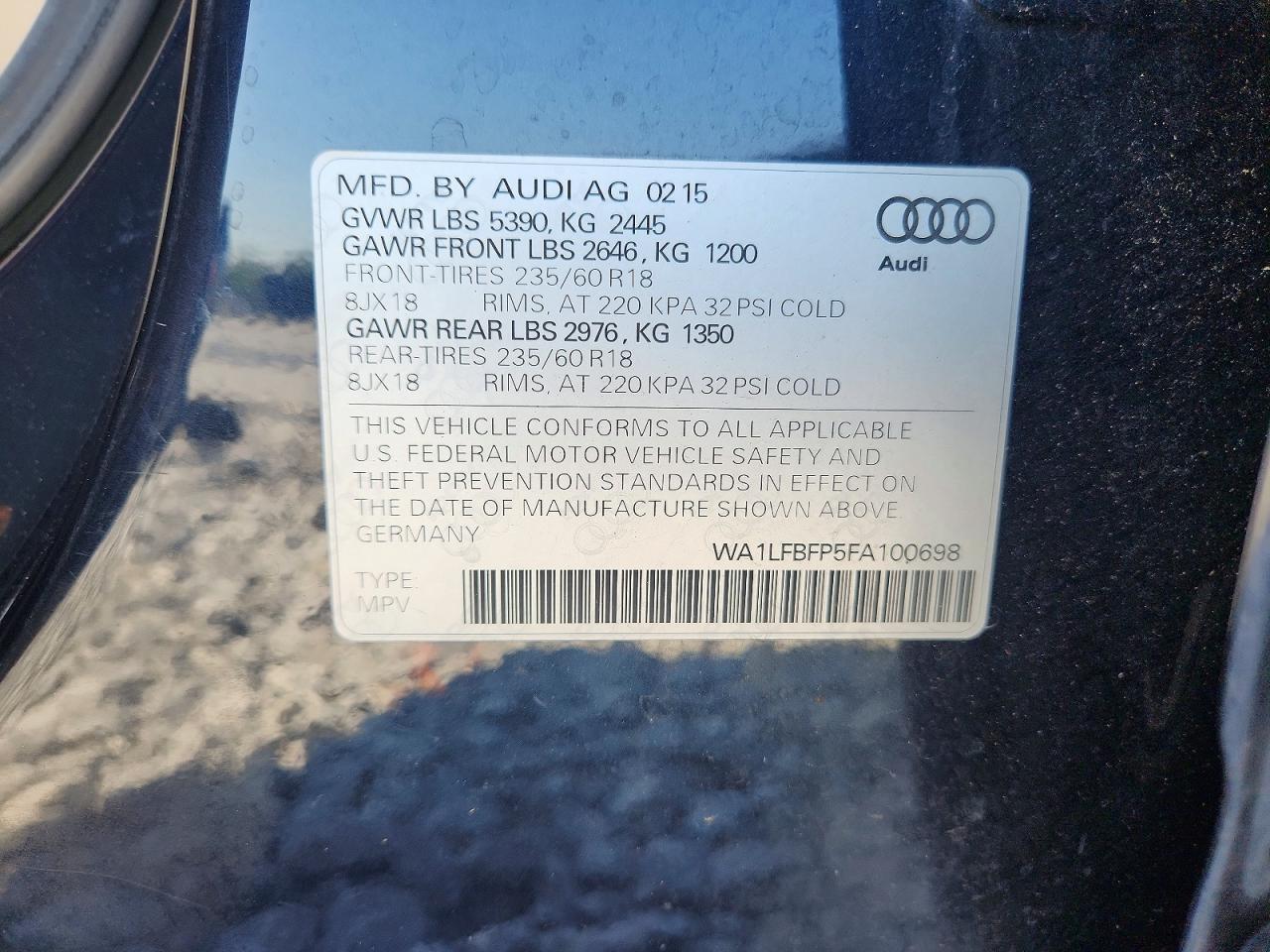 2015 Audi Q5 Premium Plus Charcoal vin: WA1LFBFP5FA100698