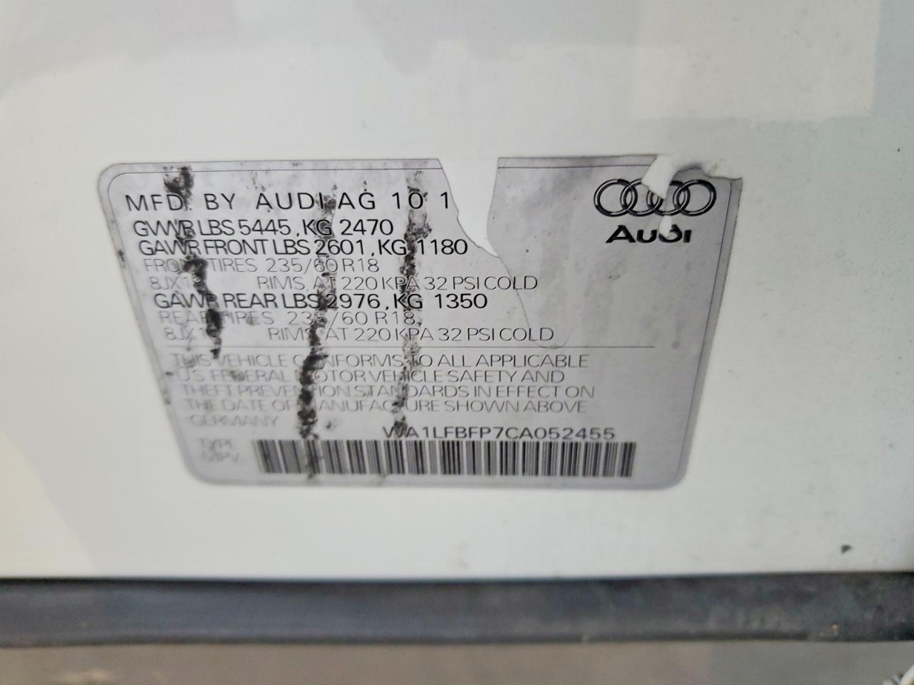2012 Audi Q5 Premium Plus White vin: WA1LFBFP7CA052455