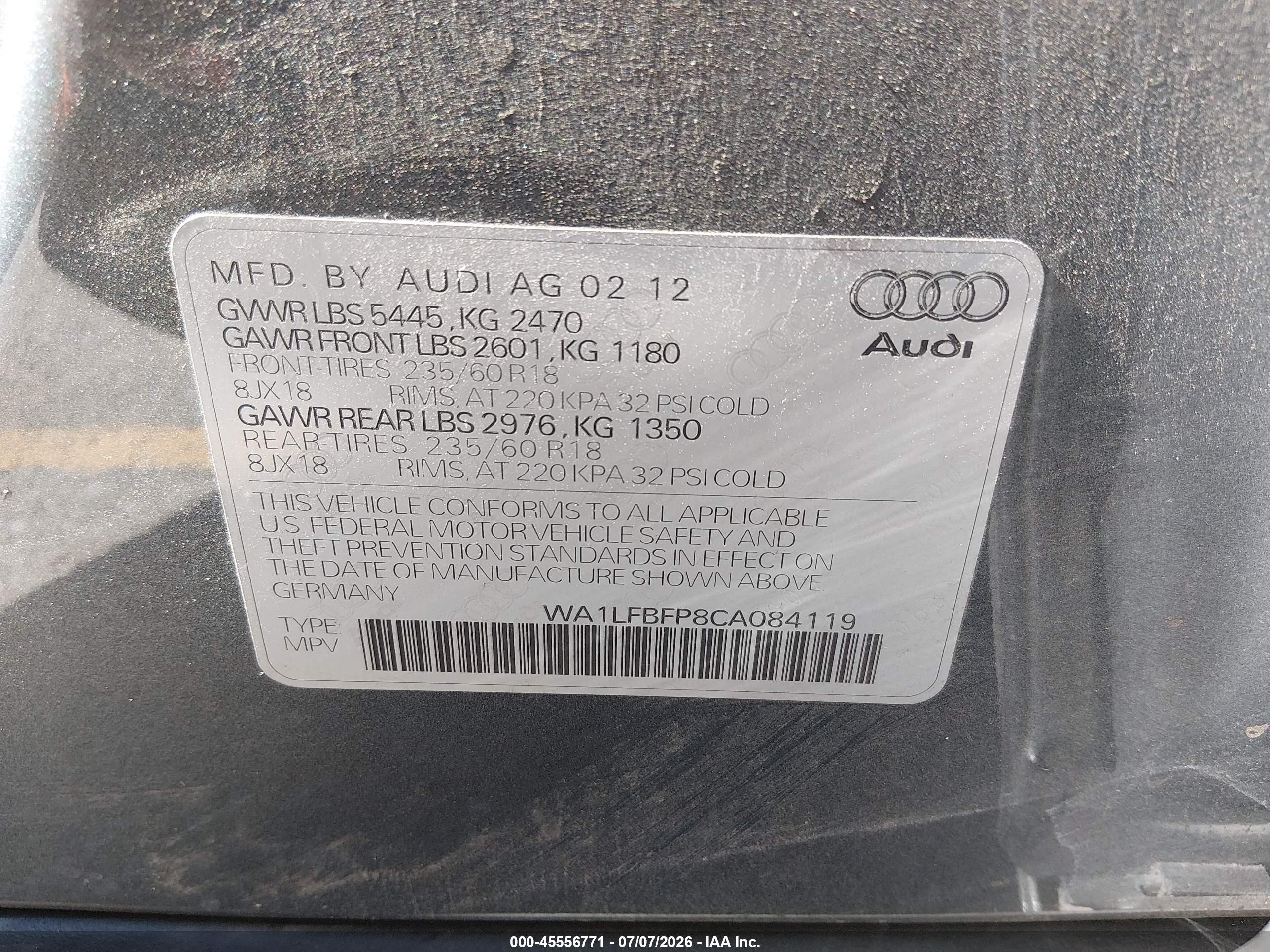 2012 Audi Q5 2.0t Premium Gray vin: WA1LFBFP8CA084119