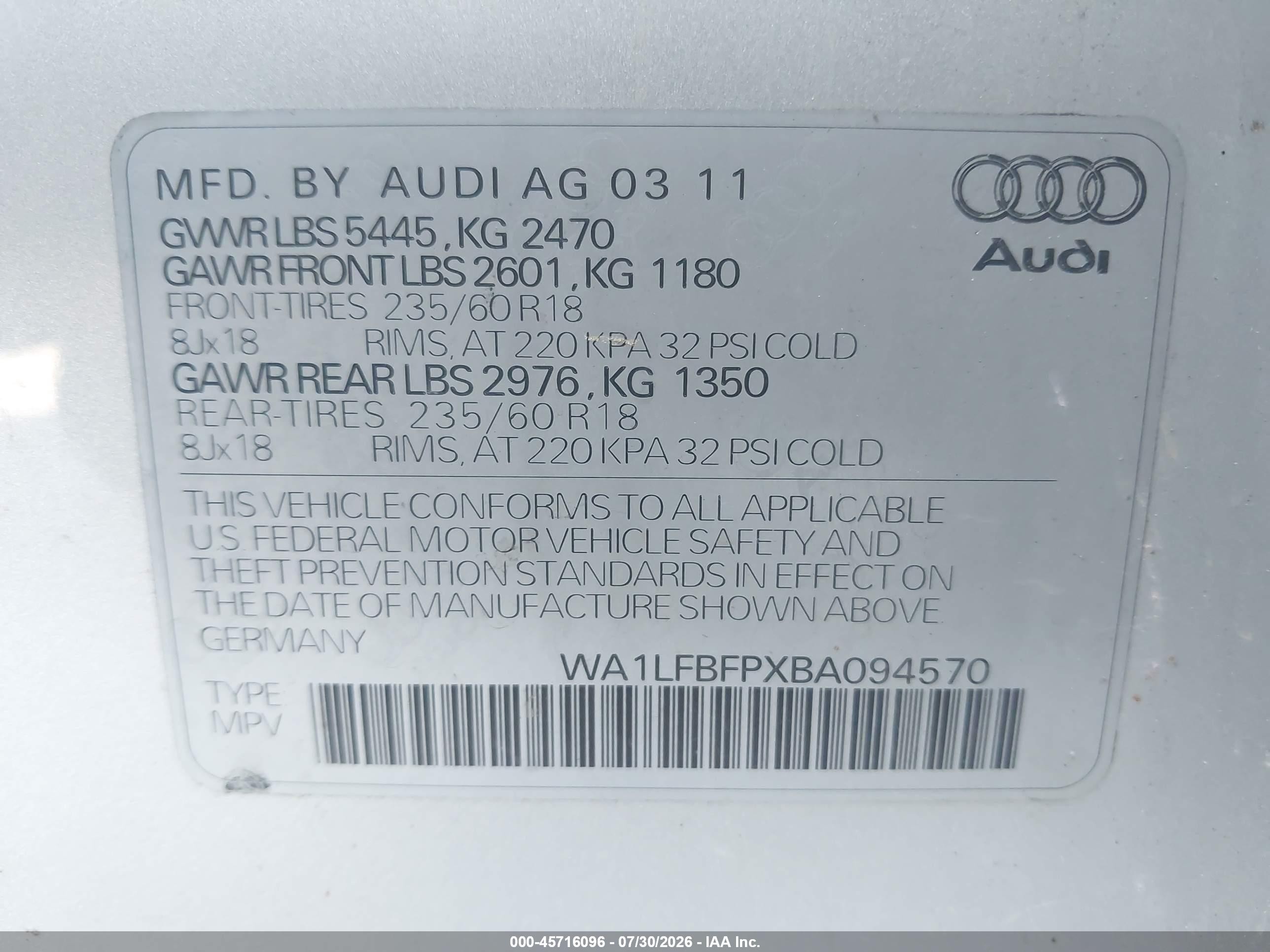 2011 Audi Q5 2.0t Premium Silver vin: WA1LFBFPXBA094570