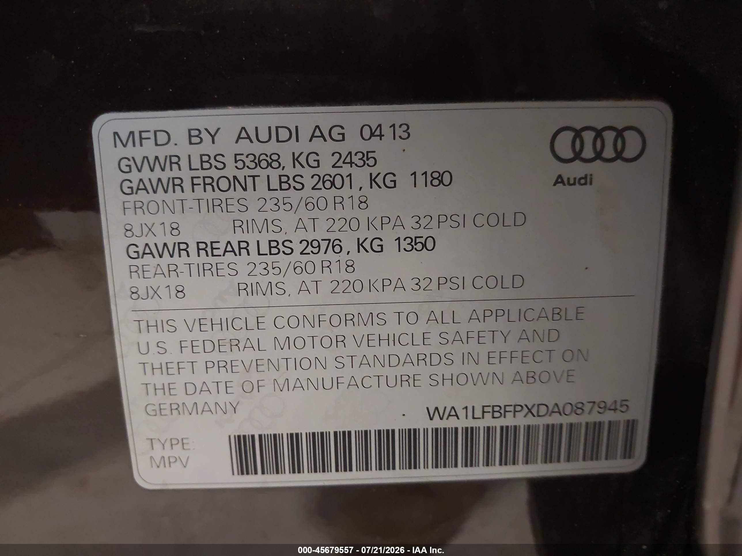 2013 Audi Q5 2.0t Premium Коричневый vin: WA1LFBFPXDA087945