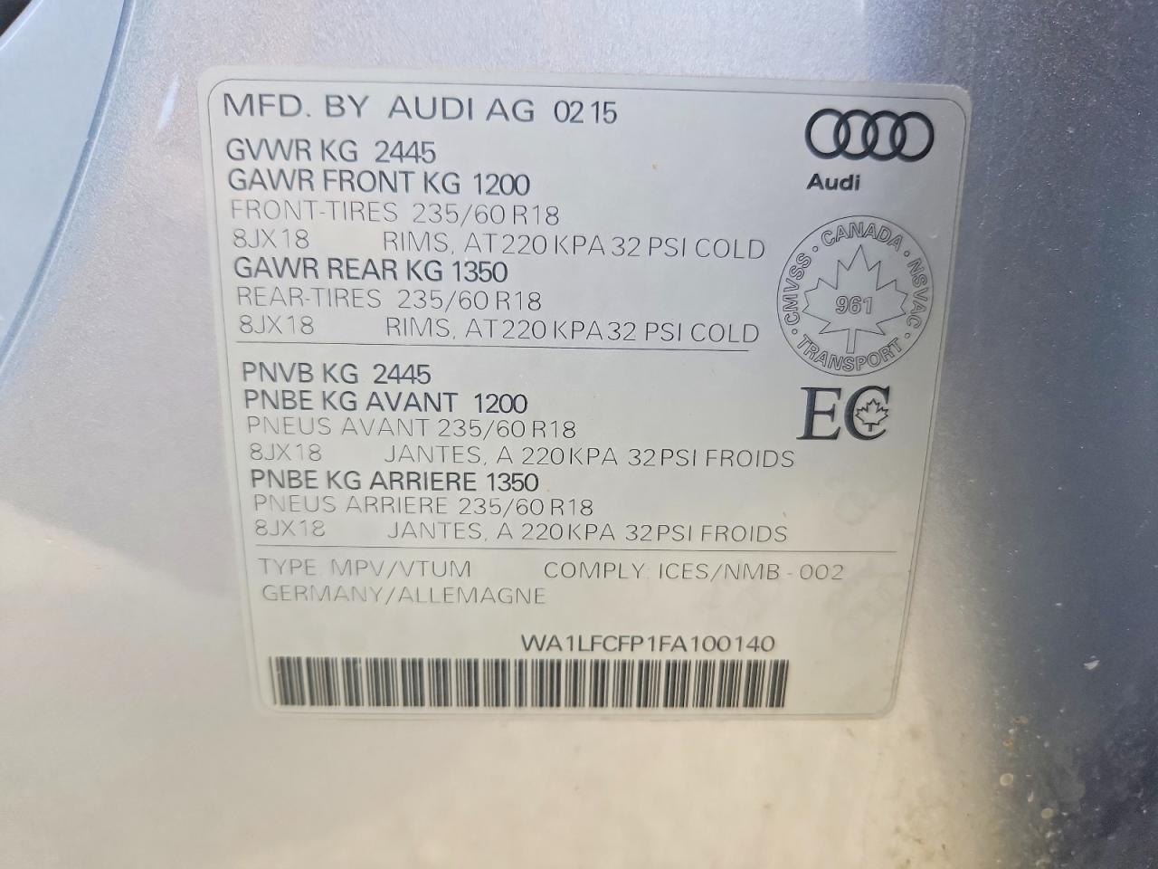 2015 Audi Q5 Premium Plus Silver vin: WA1LFCFP1FA100140