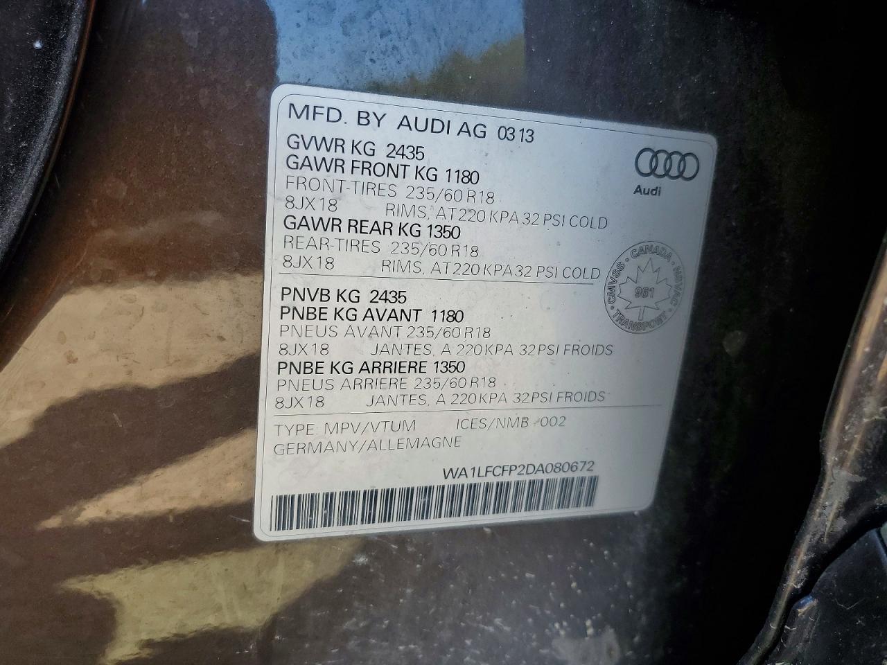 2013 Audi Q5 Brown vin: WA1LFCFP2DA080672