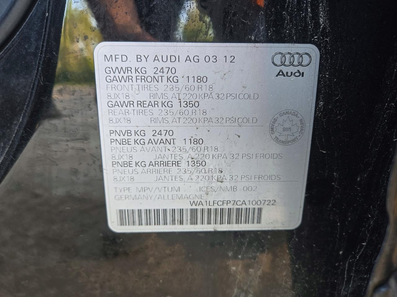 2012 Audi Q5 Premium Plus Black vin: WA1LFCFP7CA100722