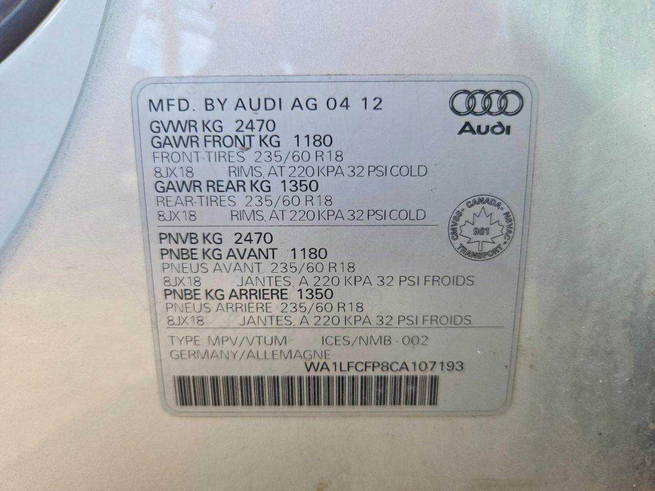 2012 Audi Q5 Premium Plus Silver vin: WA1LFCFP8CA107193