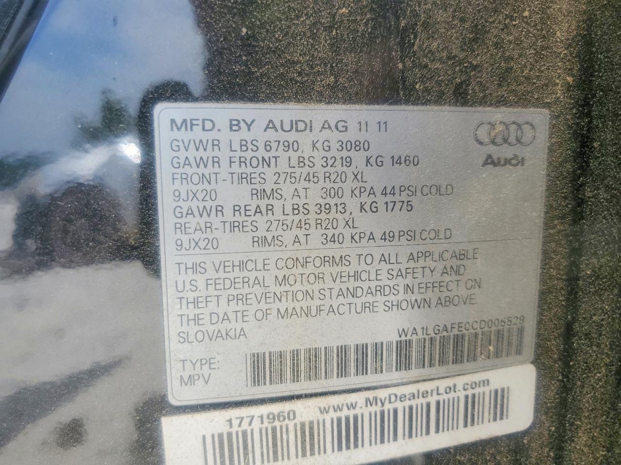 2012 Audi Q7 Premium Plus Black vin: WA1LGAFE0CD005529