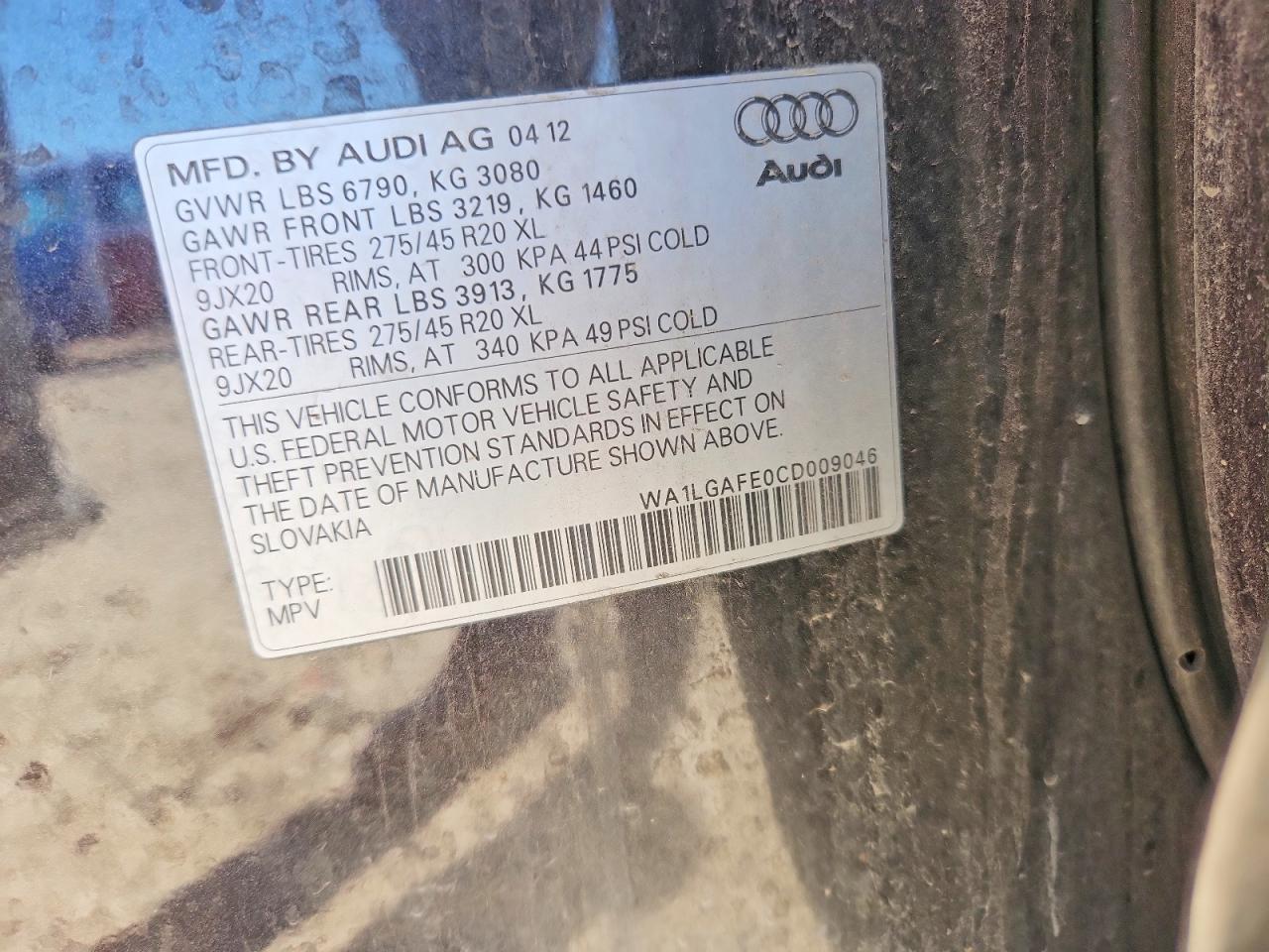 2012 Audi Q7 Premium Plus Серый vin: WA1LGAFE0CD009046