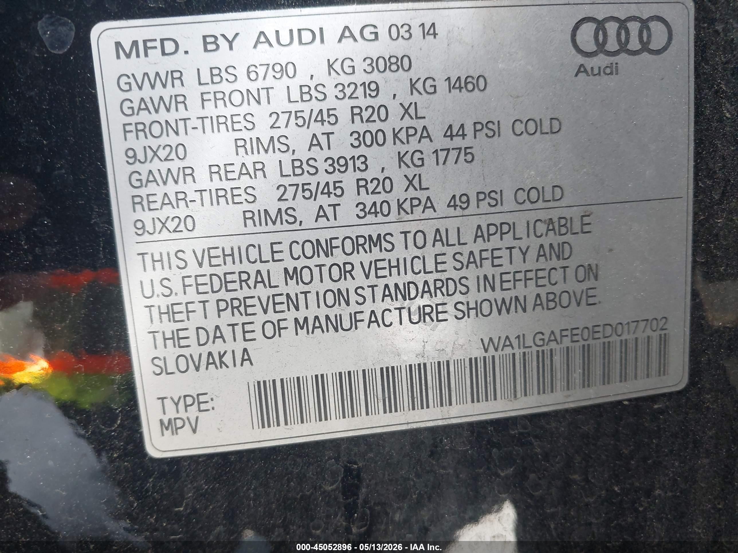 2014 Audi Q7 3.0t Premium Black vin: WA1LGAFE0ED017702