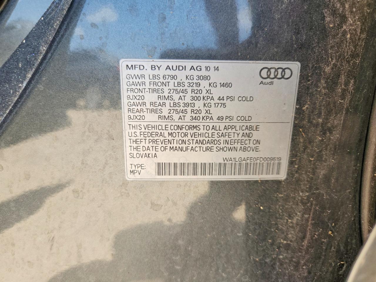 2015 Audi Q7 Premium Plus Gray vin: WA1LGAFE0FD009519