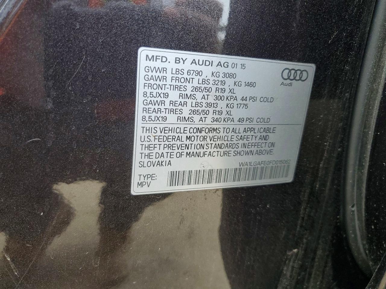 2015 Audi Q7 Premium Plus Gray vin: WA1LGAFE0FD015062