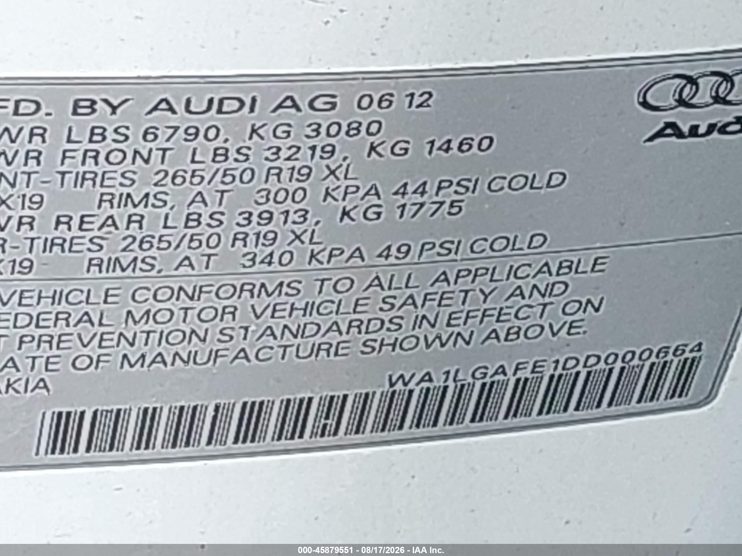 2013 Audi Q7 3.0t Premium White vin: WA1LGAFE1DD000664