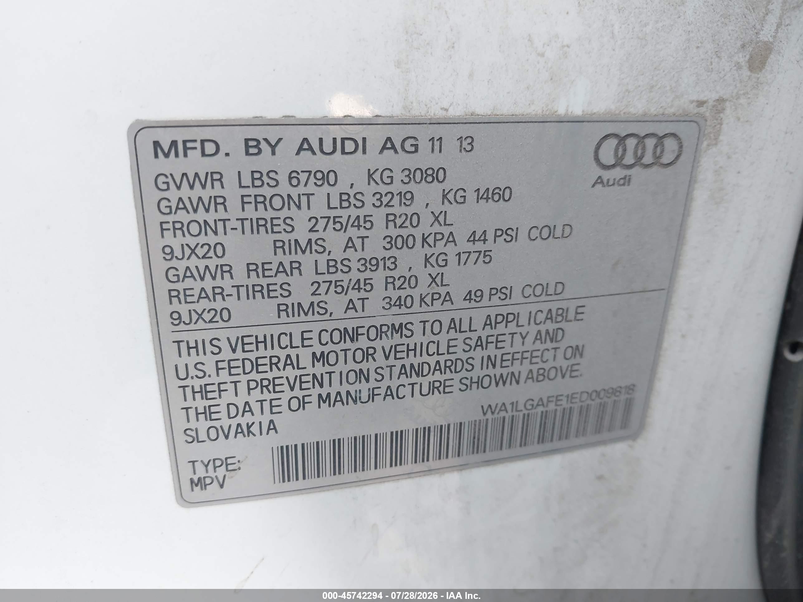 2014 Audi Q7 3.0t Premium White vin: WA1LGAFE1ED009818