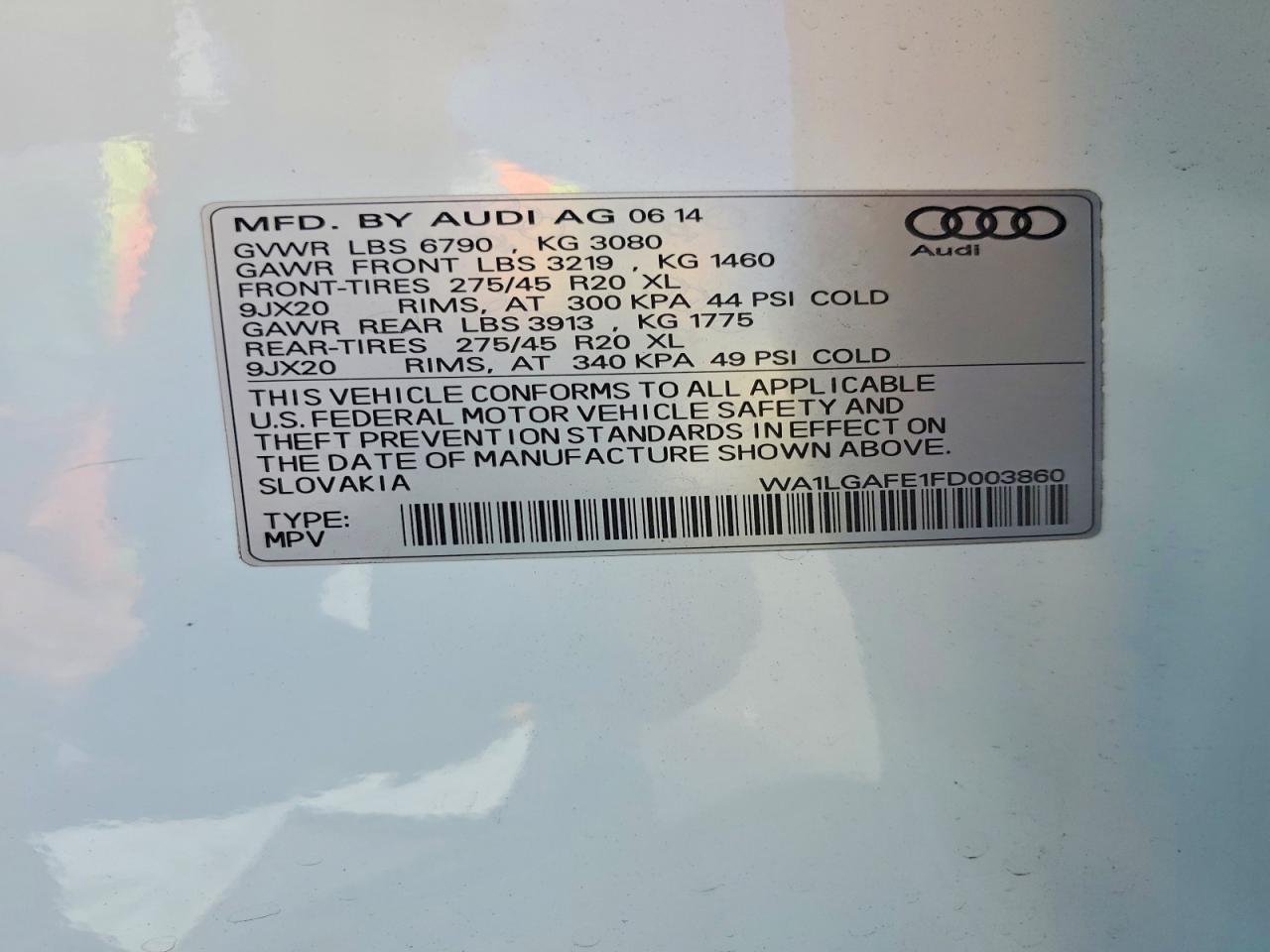 2015 Audi Q7 Premium Plus White vin: WA1LGAFE1FD003860