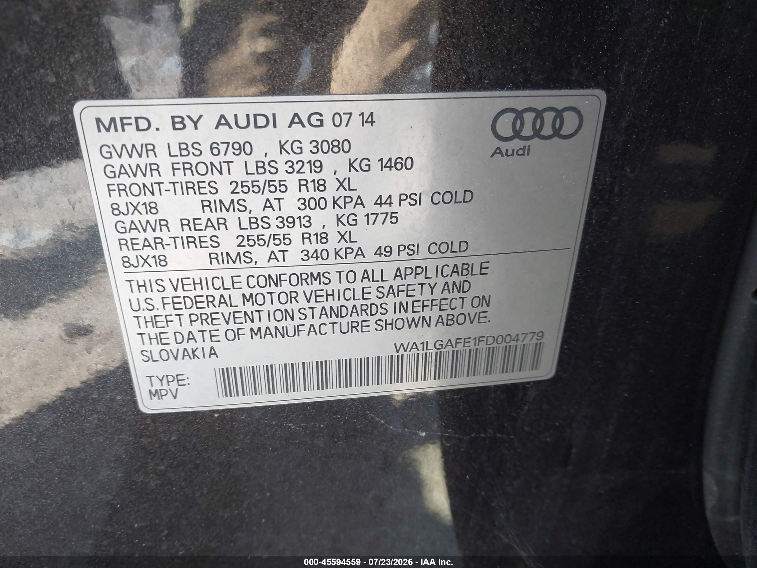 2015 Audi Q7 3.0t Premium Black vin: WA1LGAFE1FD004779