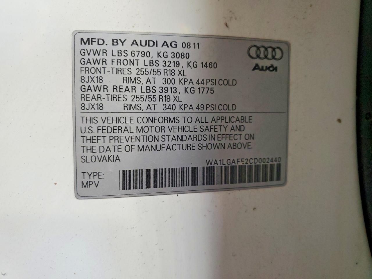 2012 Audi Q7 Premium Plus White vin: WA1LGAFE2CD002440