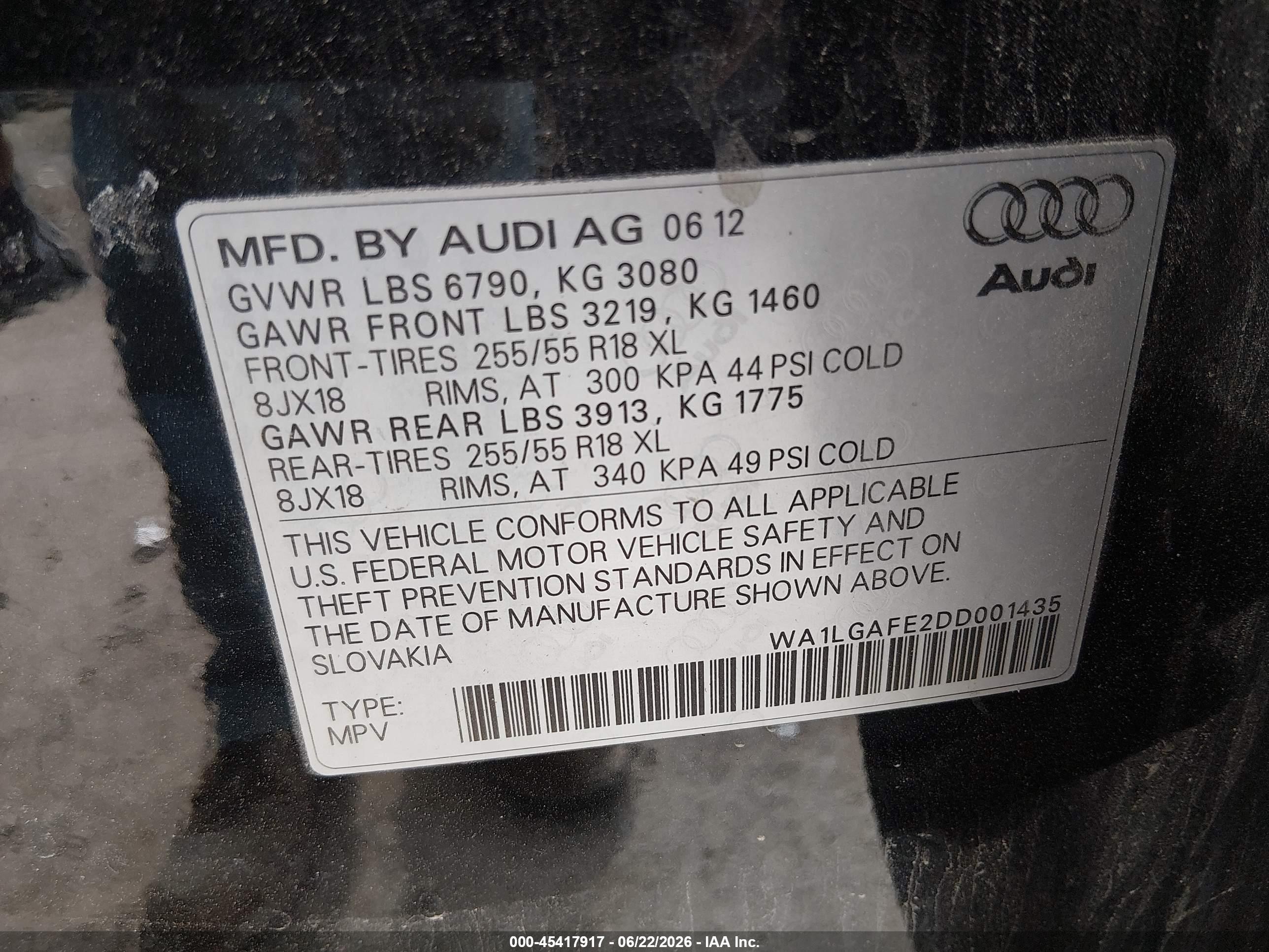 2013 Audi Q7 3.0t Premium Black vin: WA1LGAFE2DD001435