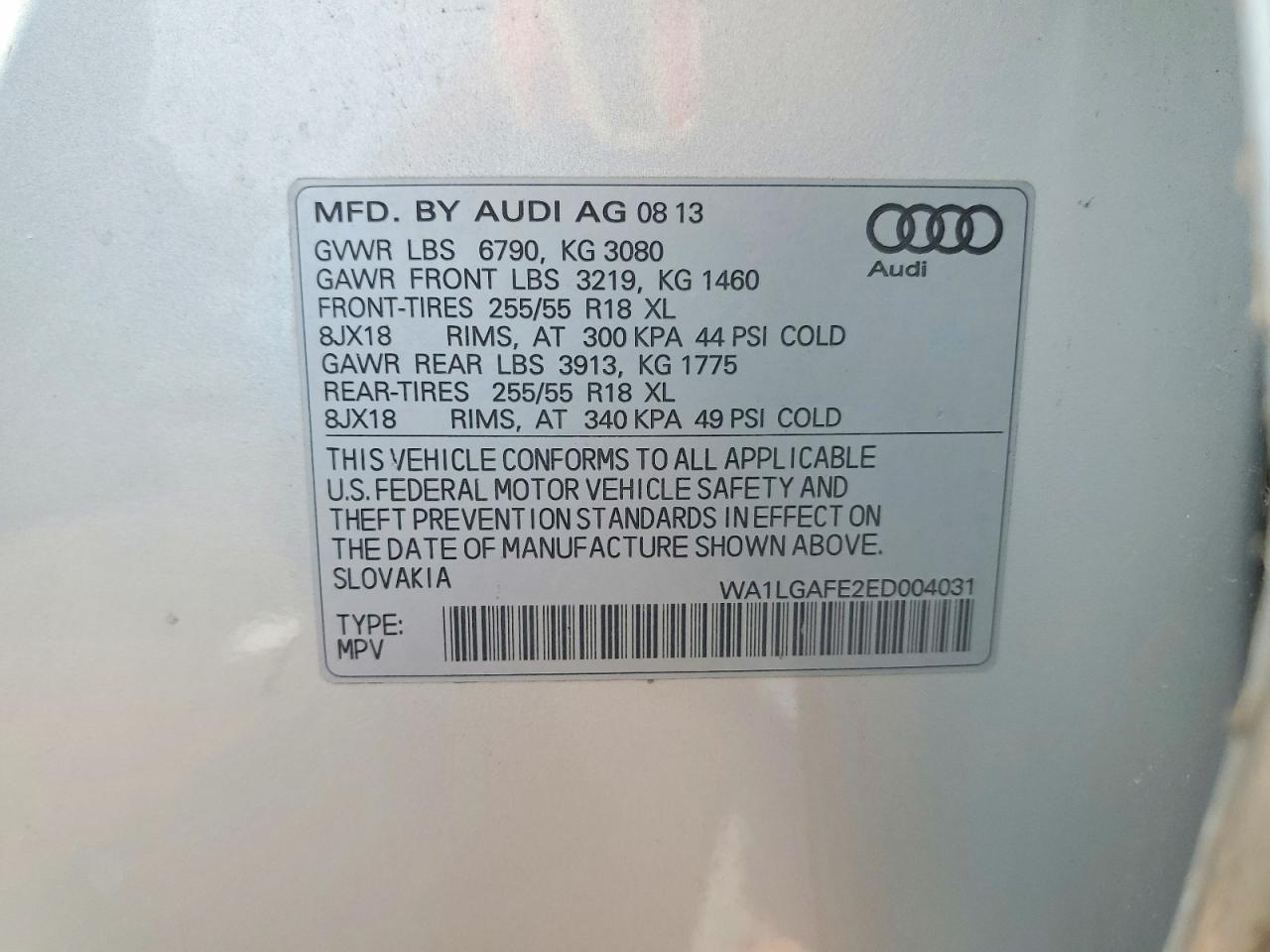2014 Audi Q7 Premium Plus Silver vin: WA1LGAFE2ED004031