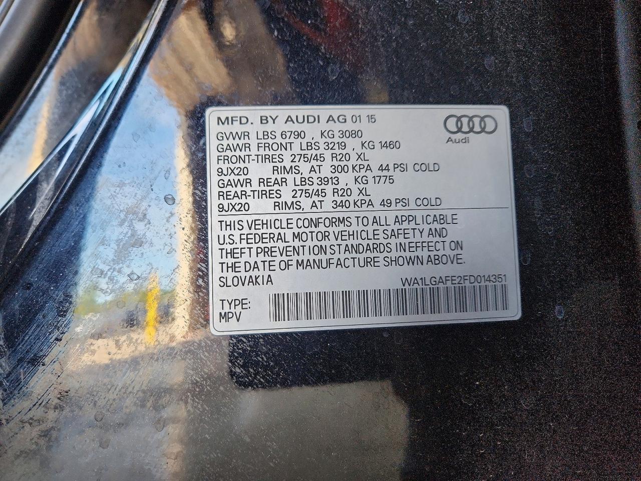 2015 Audi Q7 Premium Plus Black vin: WA1LGAFE2FD014351