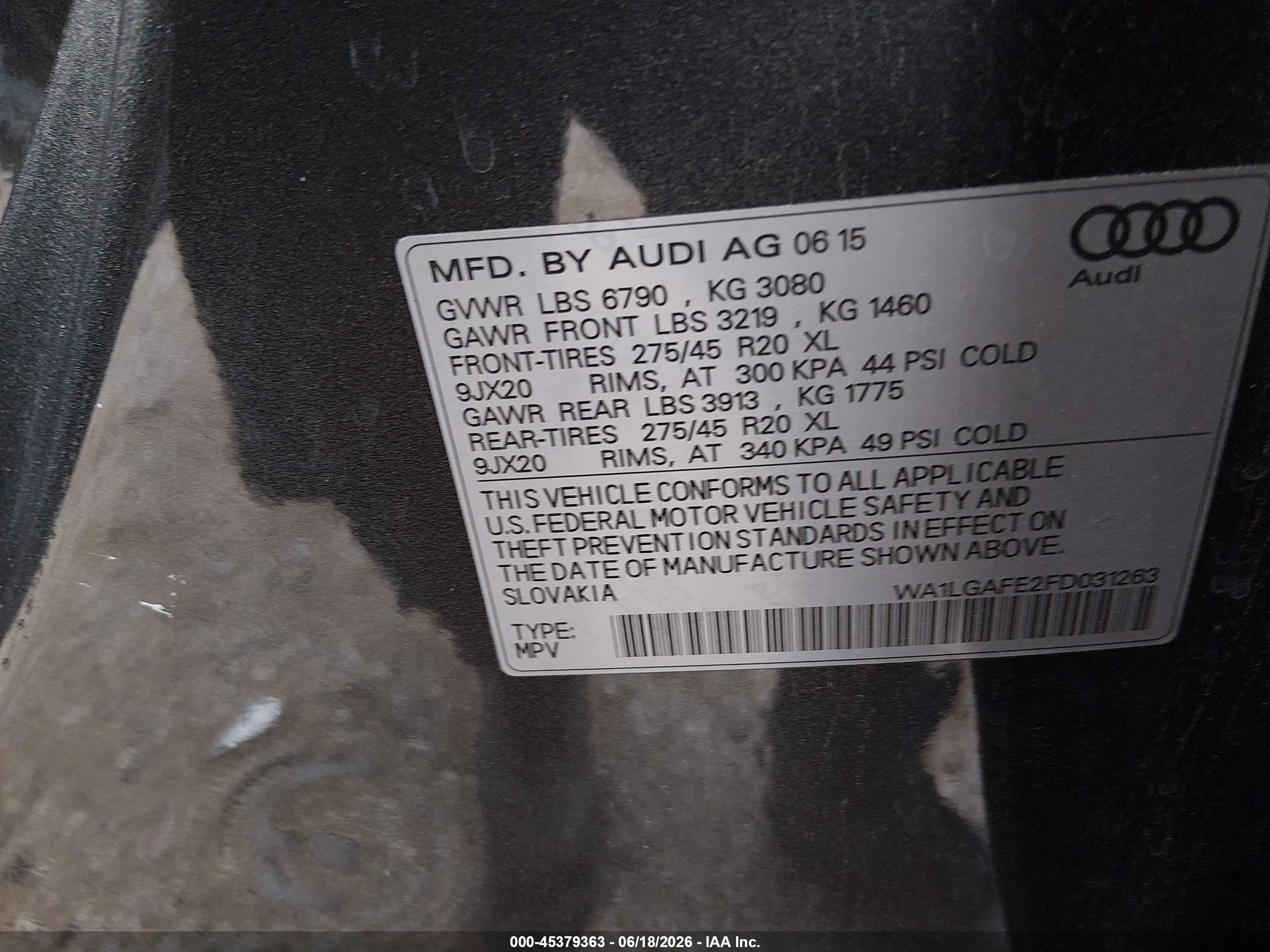 2015 Audi Q7 3.0t Premium Gray vin: WA1LGAFE2FD031263