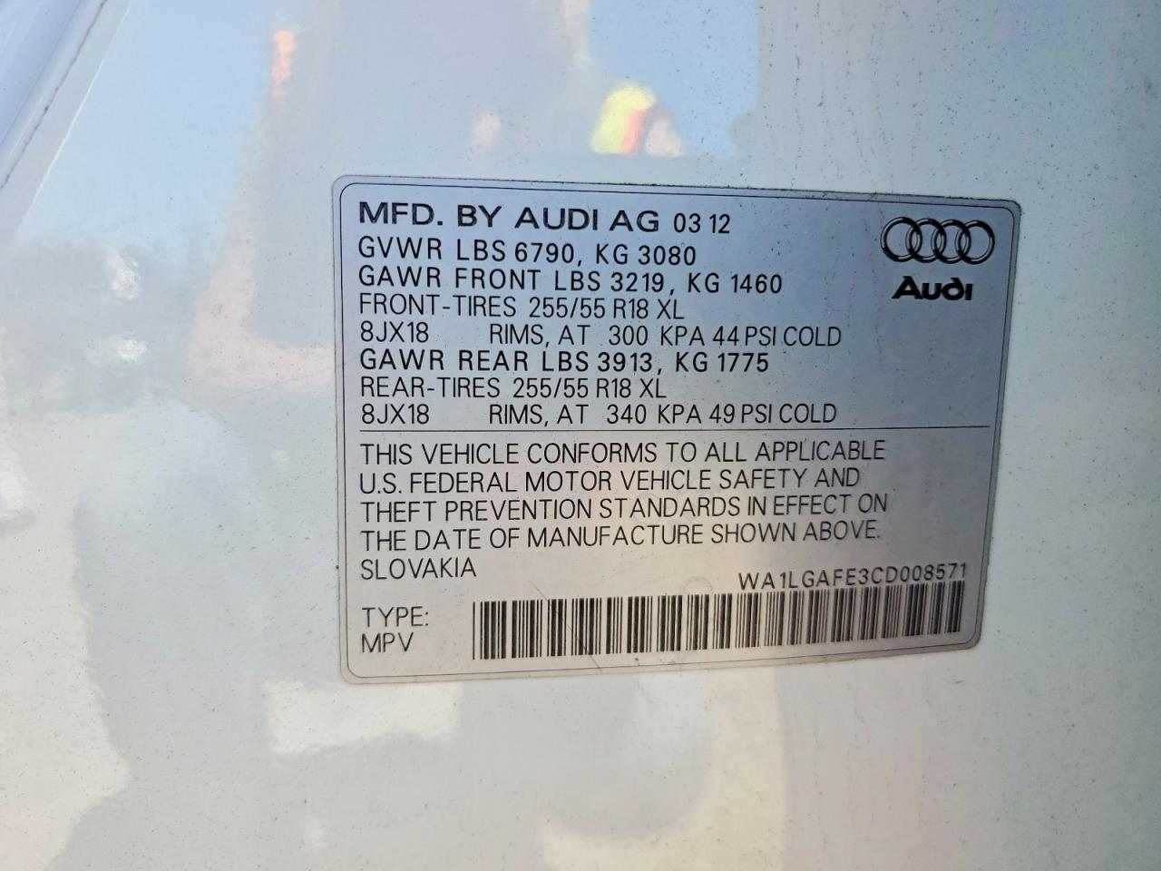2012 Audi Q7 Premium Plus White vin: WA1LGAFE3CD008571