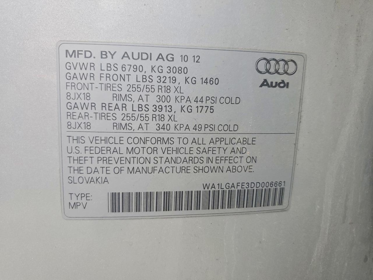 2013 Audi Q7 Premium Plus Серебряный vin: WA1LGAFE3DD006661
