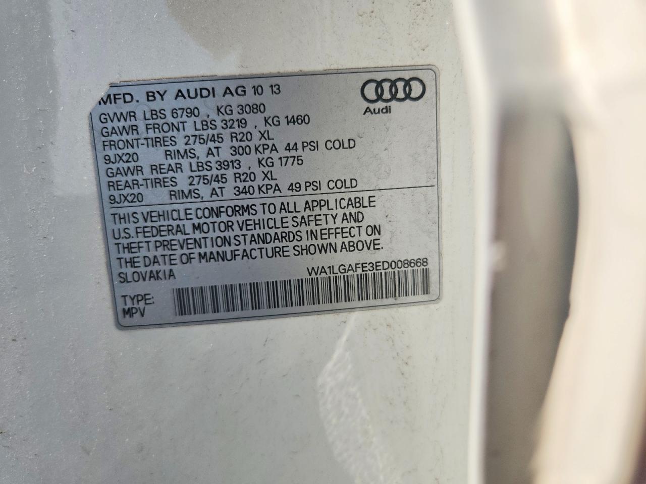 2014 Audi Q7 Premium Plus White vin: WA1LGAFE3ED008668