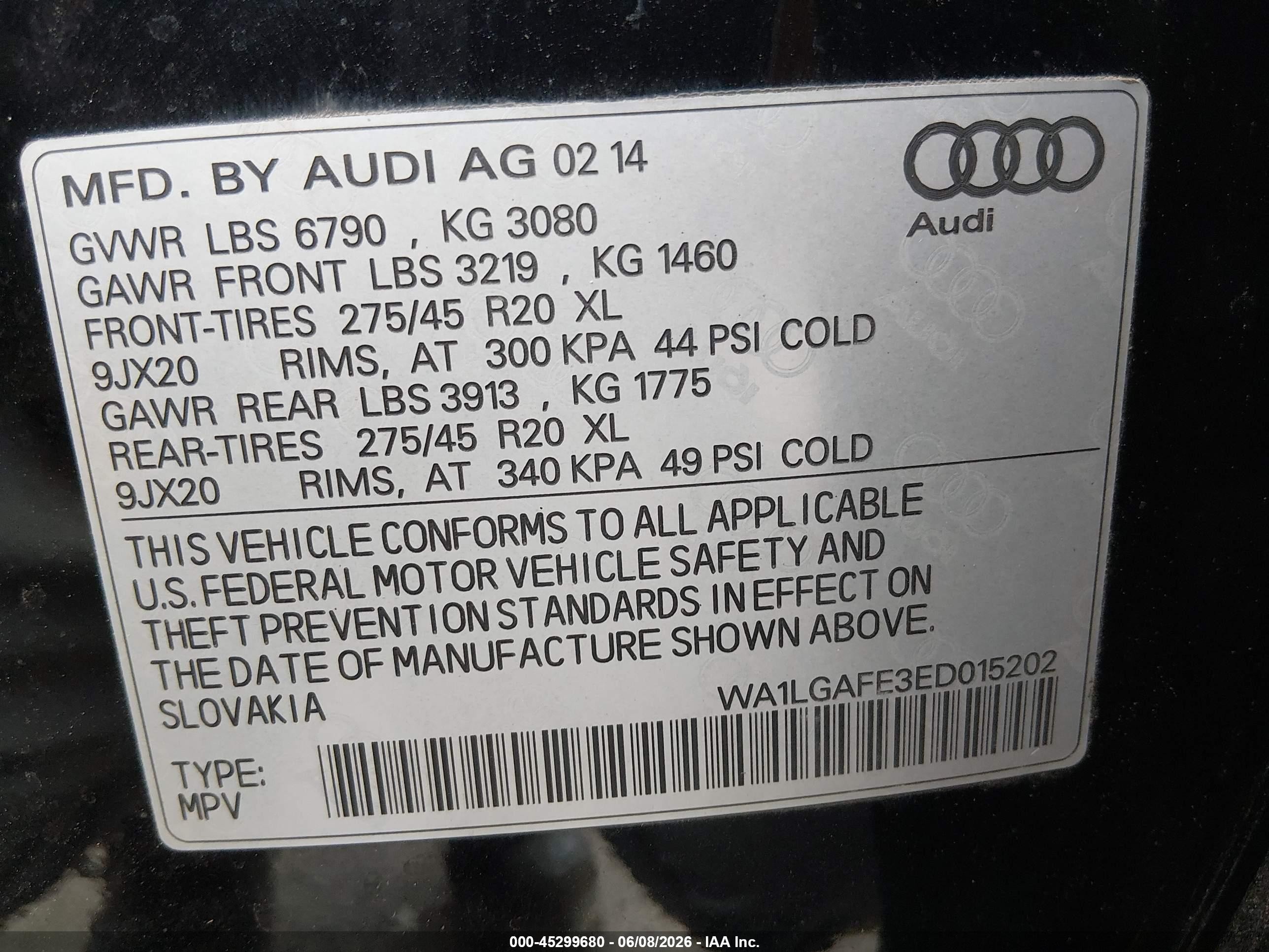 2014 Audi Q7 3.0t Premium Black vin: WA1LGAFE3ED015202