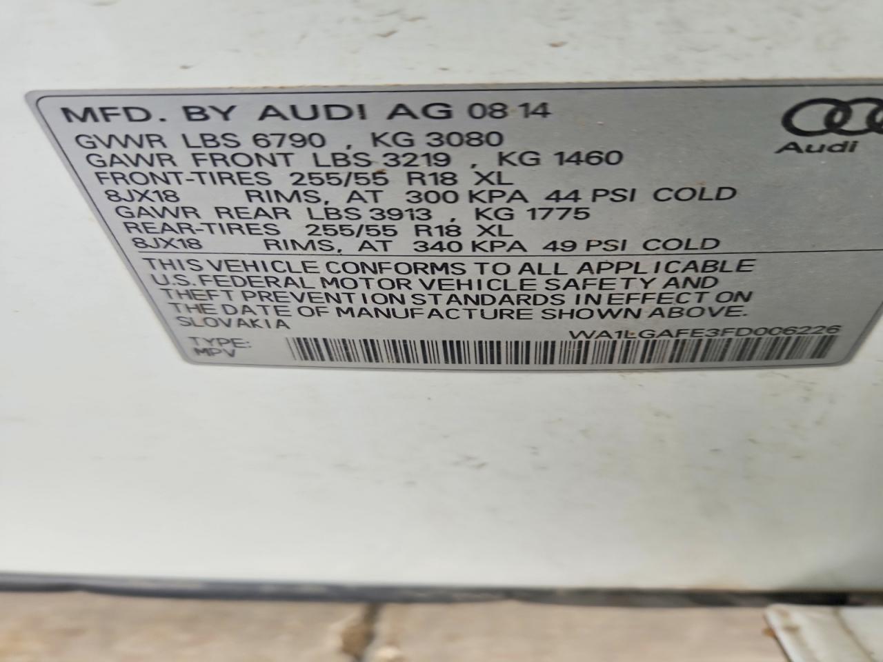 2015 Audi Q7 Premium Plus White vin: WA1LGAFE3FD006226