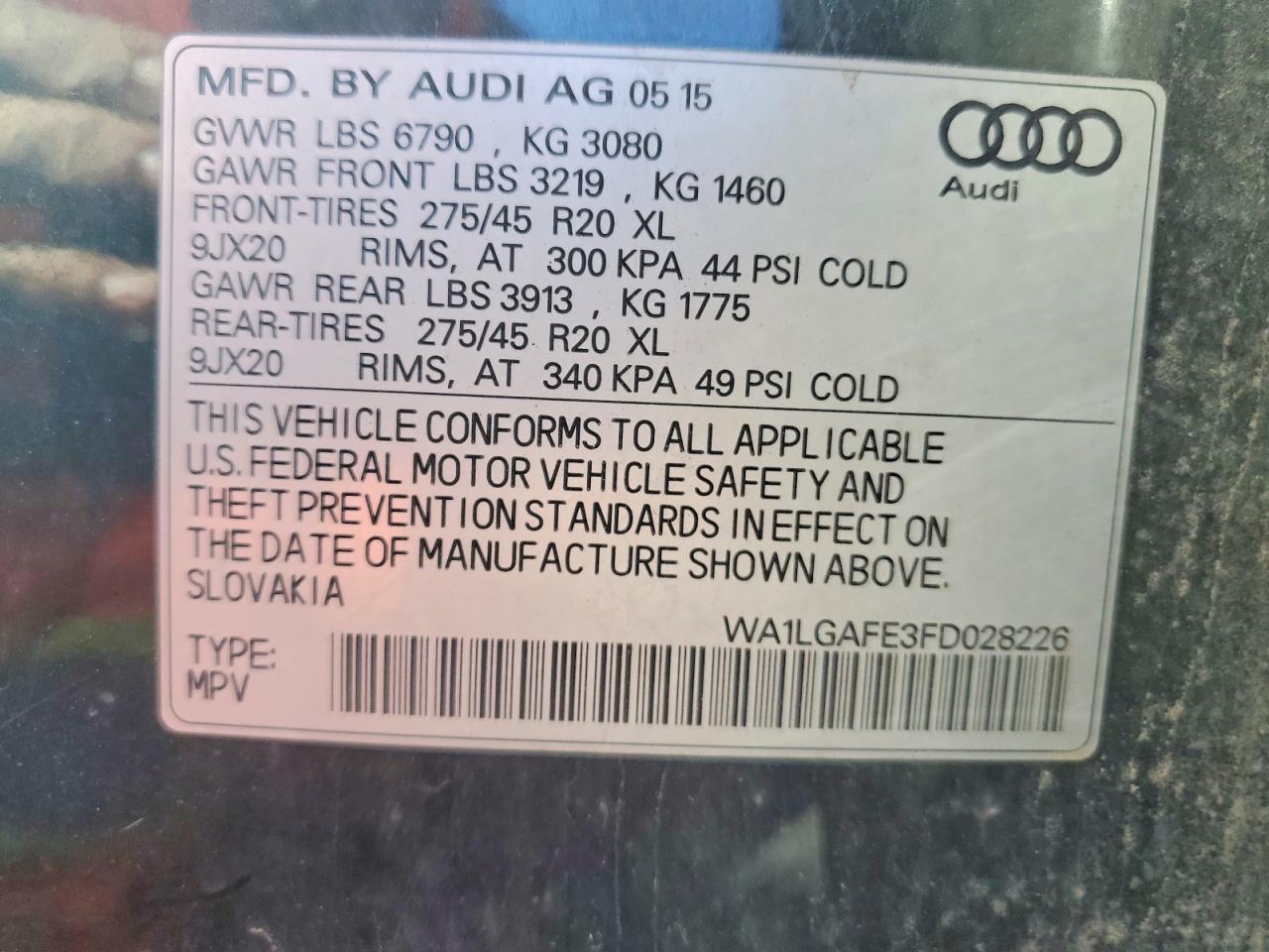 2015 Audi Q7 Premium Plus Black vin: WA1LGAFE3FD028226