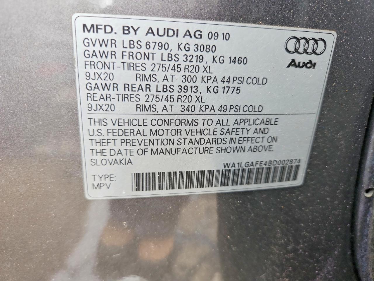2011 Audi Q7 Premium Plus Gray vin: WA1LGAFE4BD002874