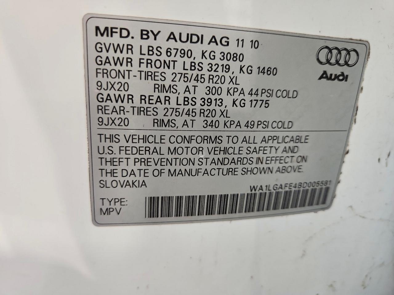 2011 Audi Q7 Premium Plus Gray vin: WA1LGAFE4BD005581