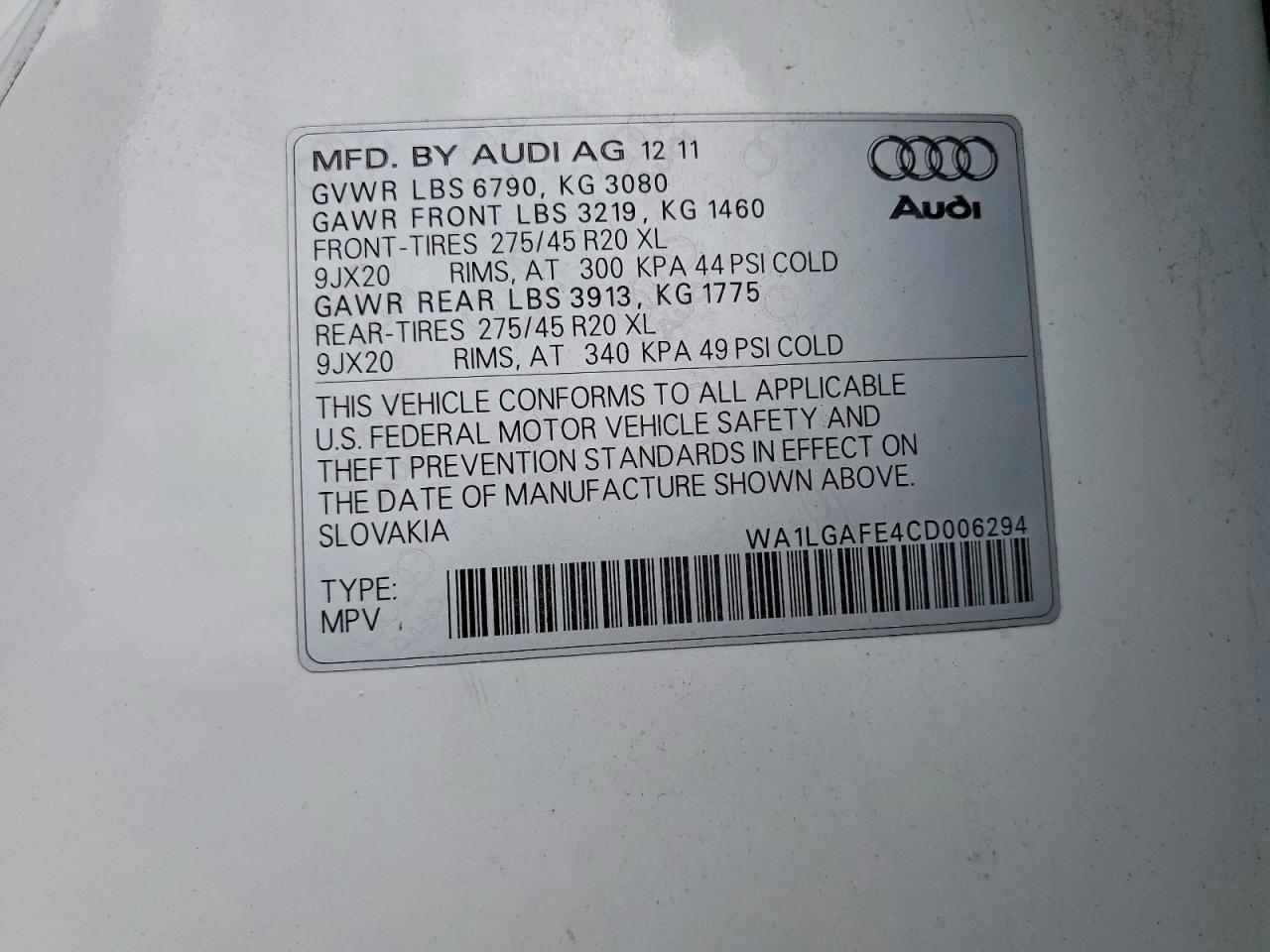 2012 Audi Q7 Premium Plus Белый vin: WA1LGAFE4CD006294