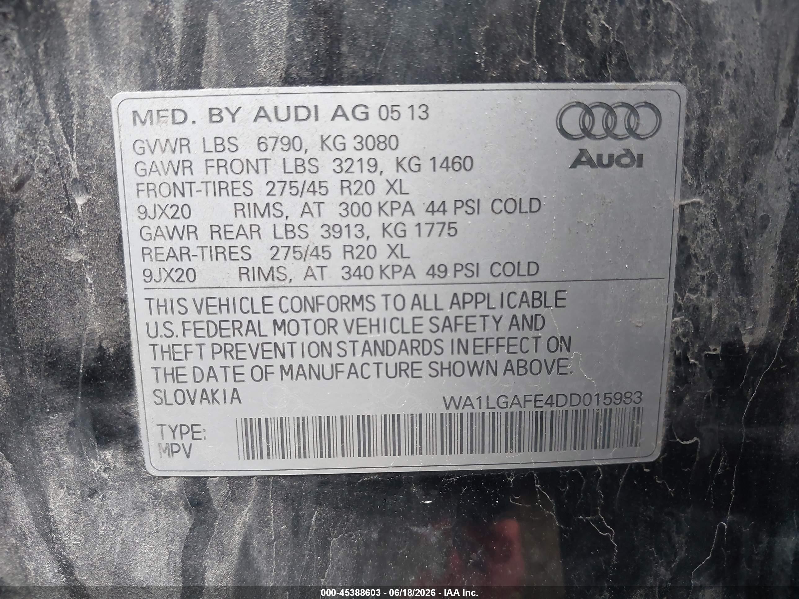 2013 Audi Q7 3.0t Premium Black vin: WA1LGAFE4DD015983