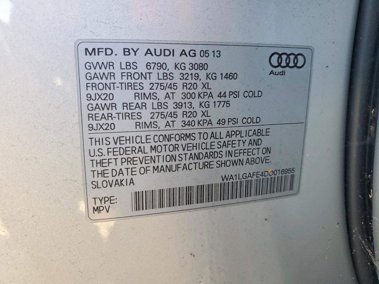 2013 Audi Q7 Silver vin: WA1LGAFE4DD016955