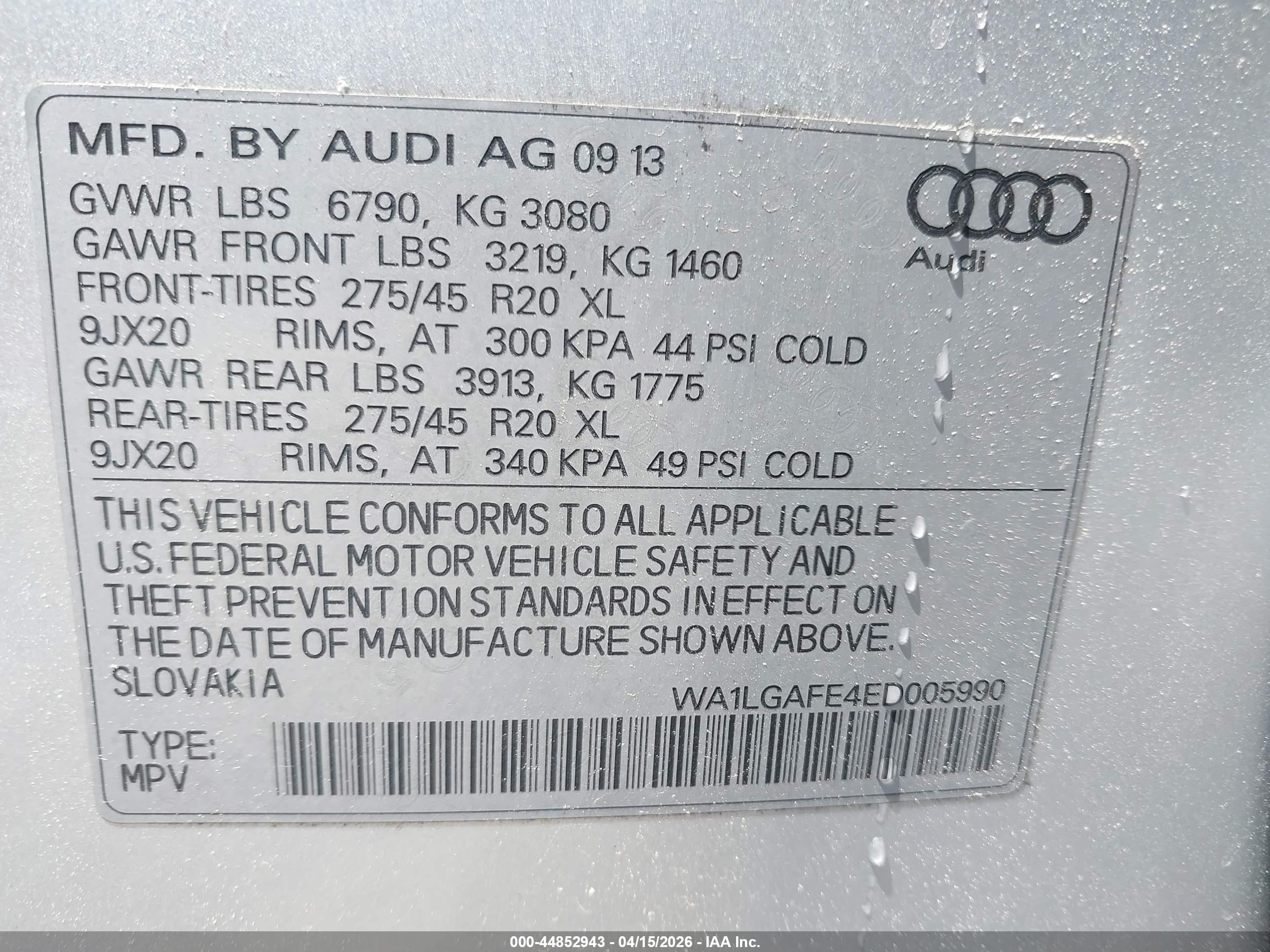 2014 Audi Q7 3.0t Premium Silver vin: WA1LGAFE4ED005990