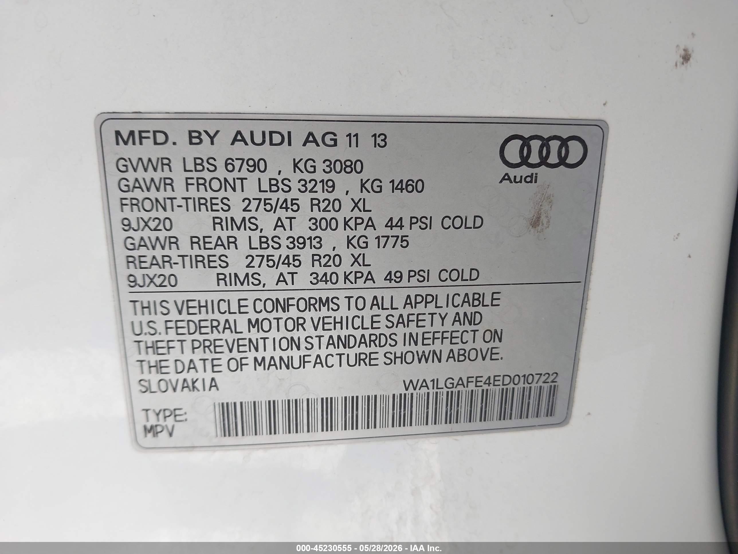2014 Audi Q7 3.0t Premium White vin: WA1LGAFE4ED010722
