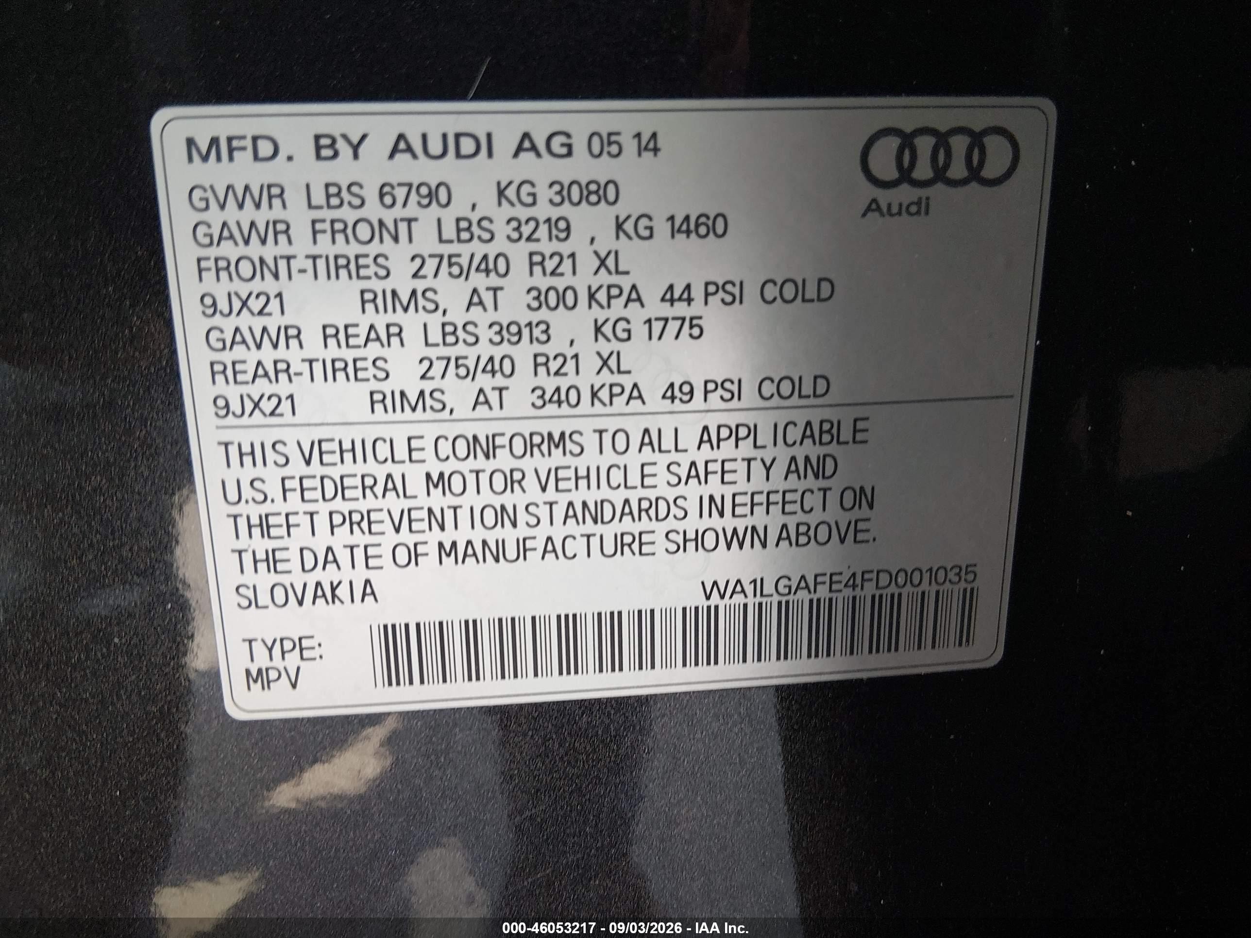 2015 Audi Q7 3.0t Premium Gray vin: WA1LGAFE4FD001035