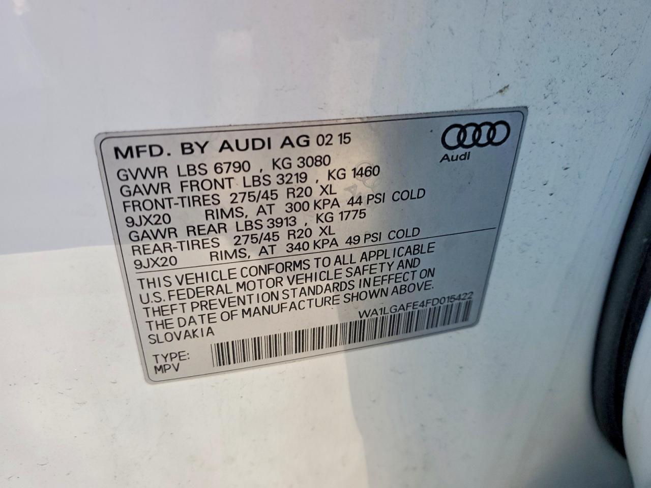 2015 Audi Q7 Premium Plus White vin: WA1LGAFE4FD015422