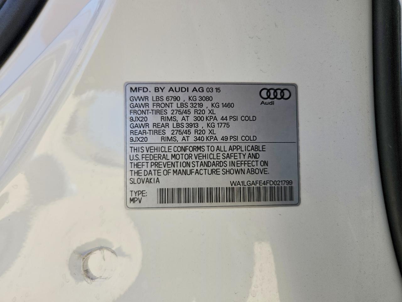 2015 Audi Q7 Premium Plus Белый vin: WA1LGAFE4FD021799