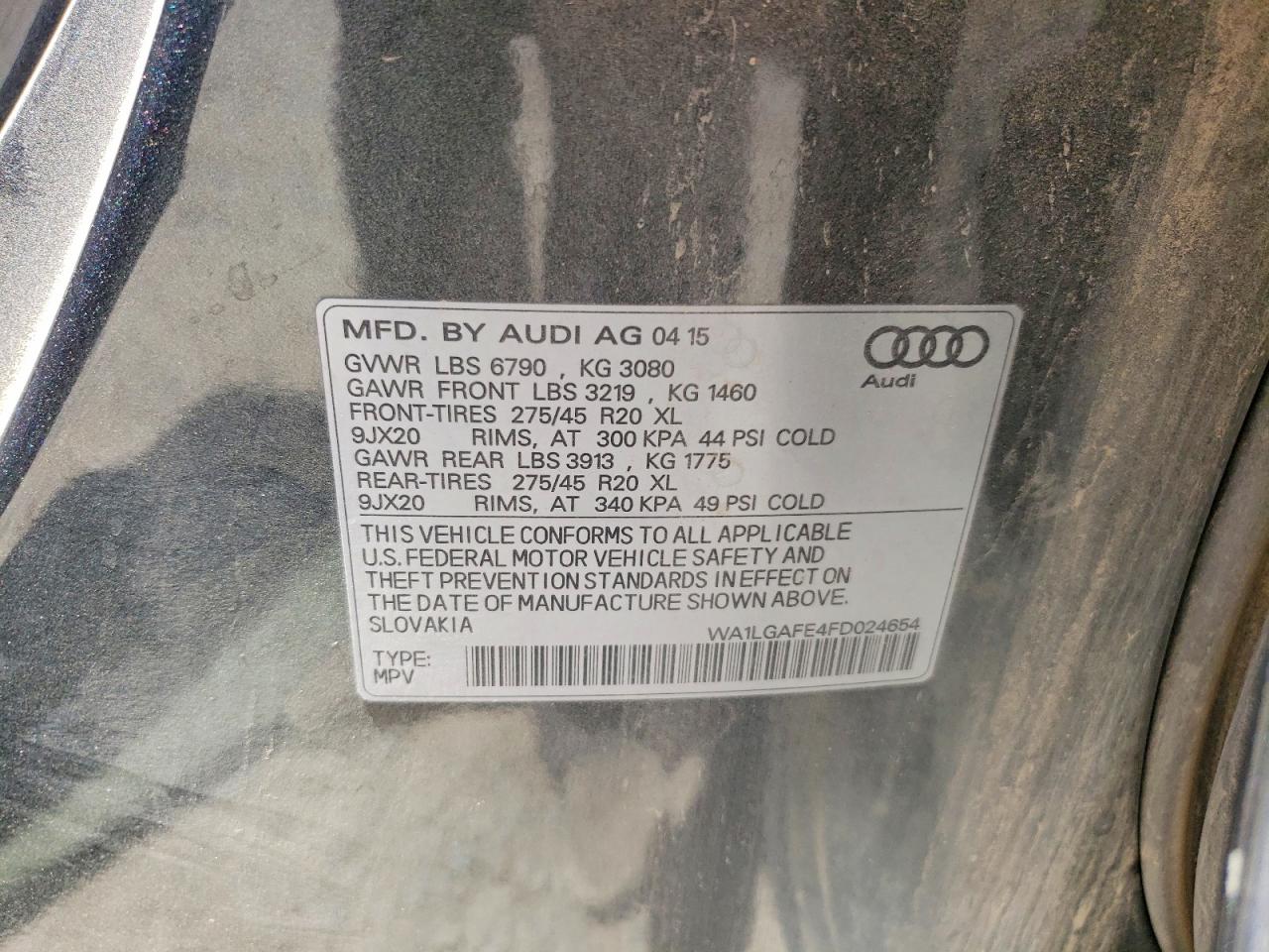 2015 Audi Q7 Premium Plus Gray vin: WA1LGAFE4FD024654