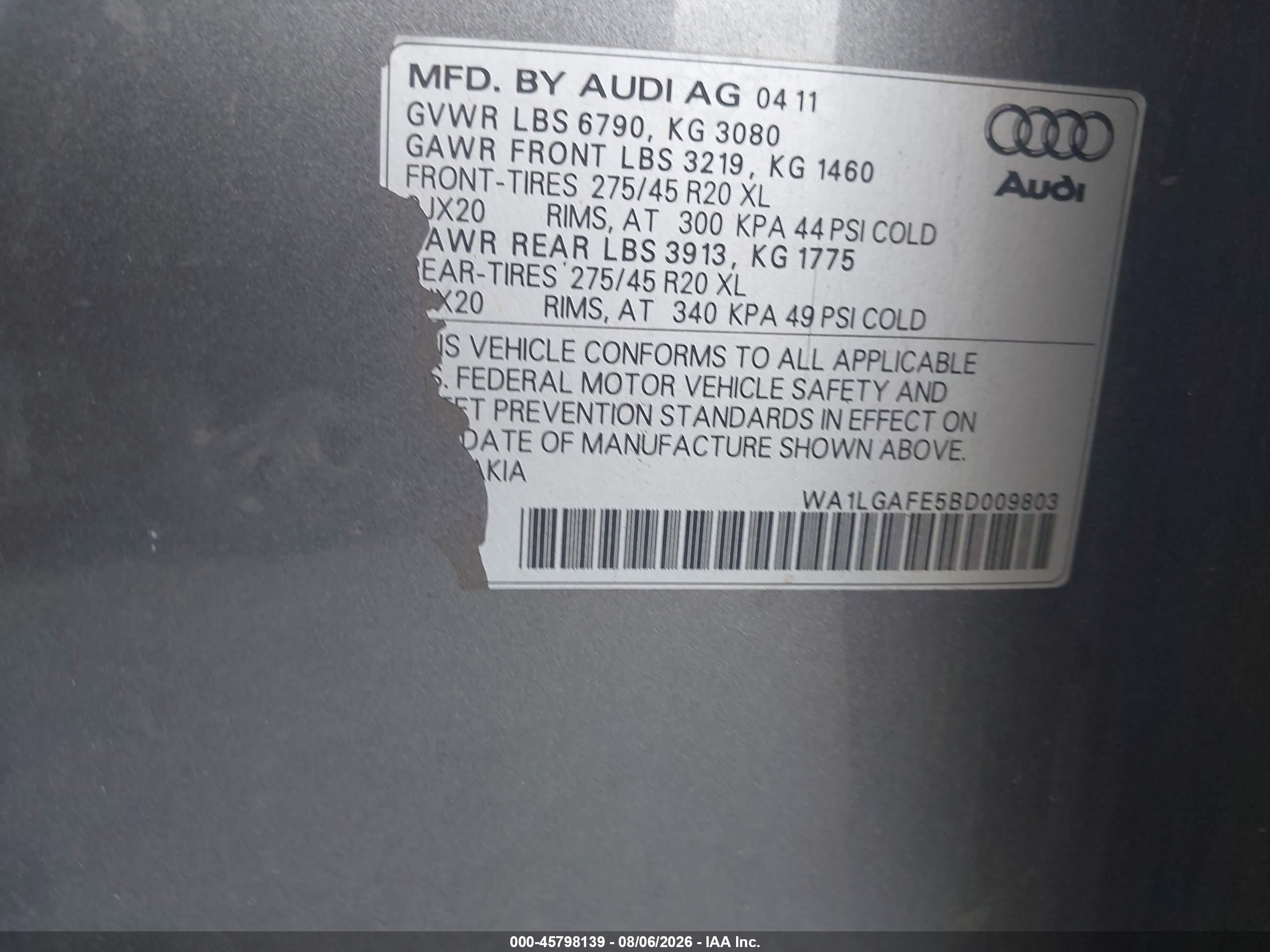 2011 Audi Q7 3.0t Premium Серый vin: WA1LGAFE5BR009803