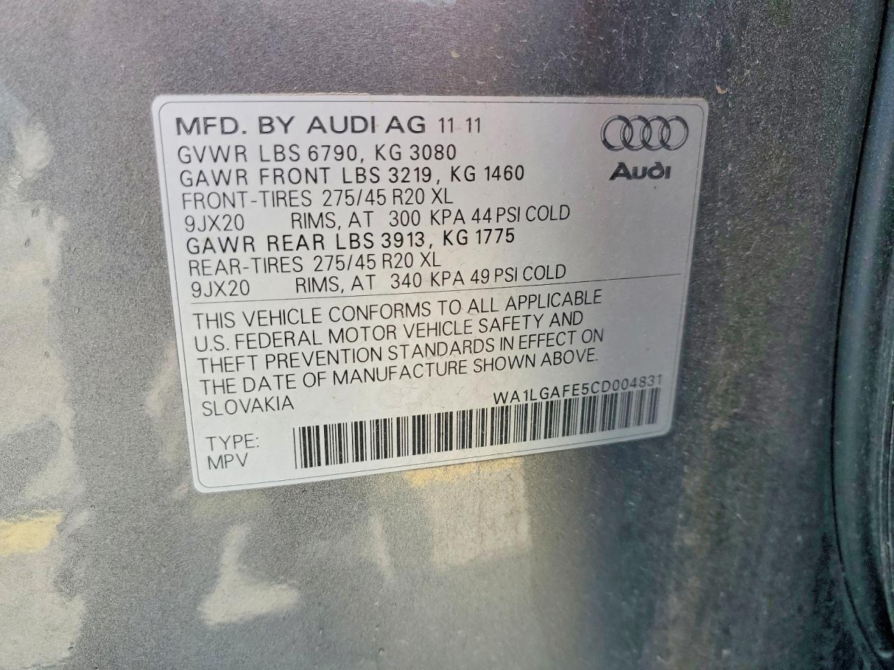 2012 Audi Q7 Premium Plus Silver vin: WA1LGAFE5CD004831