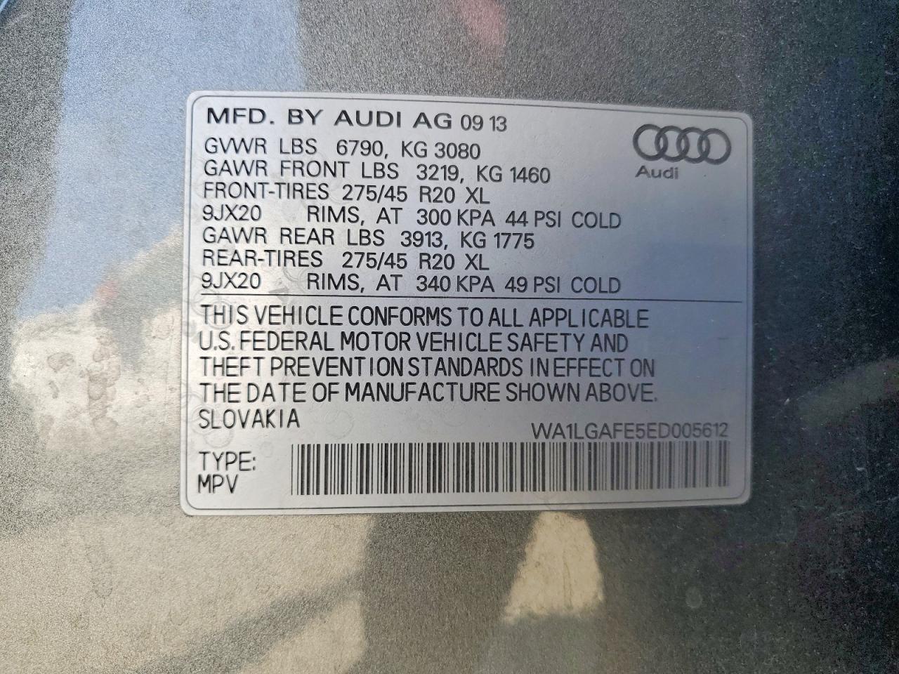 2014 Audi Q7 Premium Plus Серый vin: WA1LGAFE5ED005612