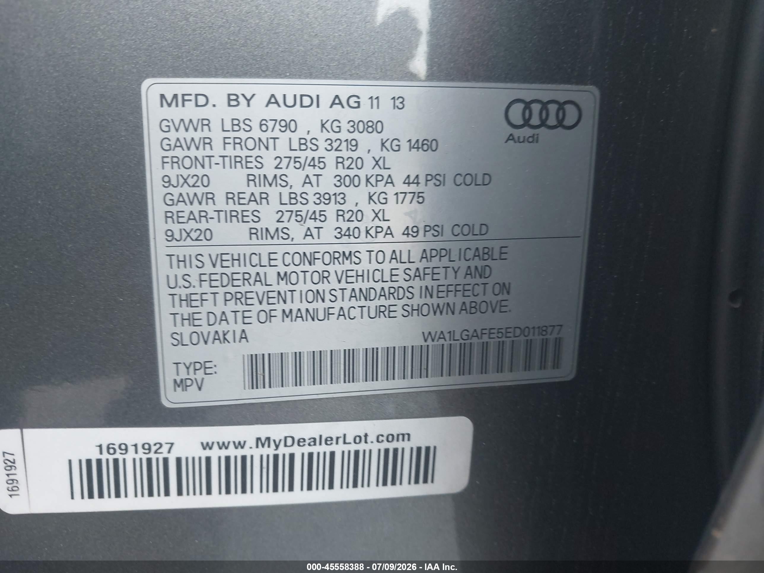 2014 Audi Q7 3.0t Premium Gray vin: WA1LGAFE5ED011877